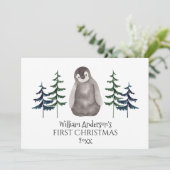 Eerste kerstman Baby Pinguïn & Boom op maat  Feestdagenkaart (Staand voorkant)