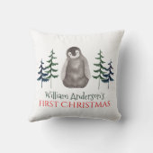 Eerste kerstman Baby Pinguïn & Boom op maat Kussen (Achterkant)