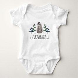 Eerste kerstman Baby Pinguïn & Boom op maat Romper