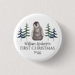 Eerste kerstman Baby Pinguïn & Boom op maat Ronde Button 3,2 Cm