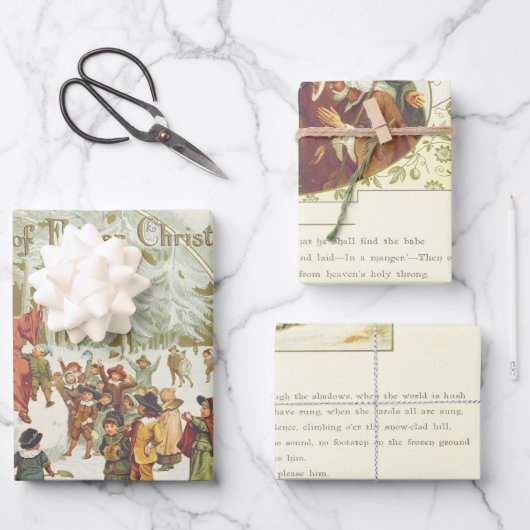 Eerste kerstman boekenkant Oude Verlichting Inpakpapier Vel (Voorkant)