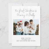 Eerste Kerstman Papa 2 Foto's geboorte Announce Feestdagenkaart (Voorkant)