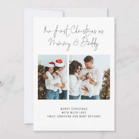 Eerste Kerstman Papa 2 Foto's geboorte Announce Feestdagenkaart (Voorkant)