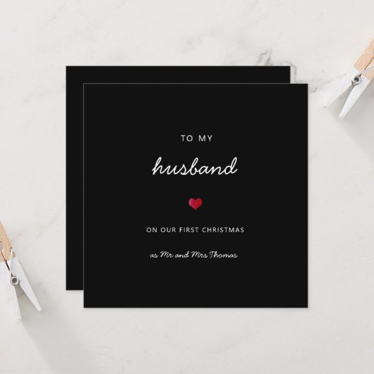 Eerste kerstman romantisch hart de heer & mrs  kaart (Voorkant / Achterkant in situ)