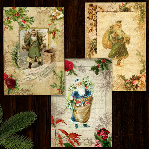 Eerste kerstman Vintage Floral Ephemera Inpakpapier Vel