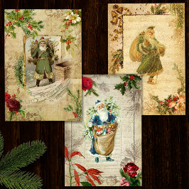 Eerste kerstman Vintage Floral Ephemera Inpakpapier Vel