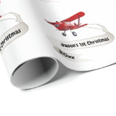 Eerste Kerstman Vliegend Vliegtuig Gepersonaliseer Cadeaupapier (Rol Hoek)