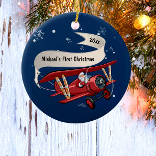 Eerste Kerstman Vliegend Vliegtuig Gepersonaliseer Keramisch Ornament