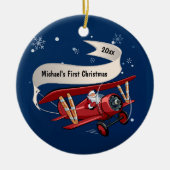 Eerste Kerstman Vliegend Vliegtuig Gepersonaliseer Keramisch Ornament (Voorkant)