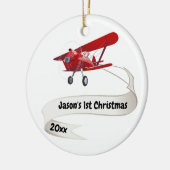 Eerste Kerstman Vliegtuigreis gepersonaliseerd Keramisch Ornament (Links)