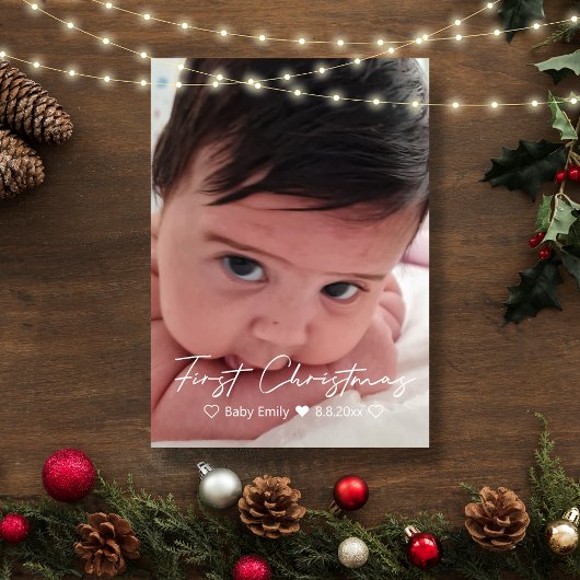 eerste kerstmankjeshandschrift - babymeisje foto notitiekaartje
