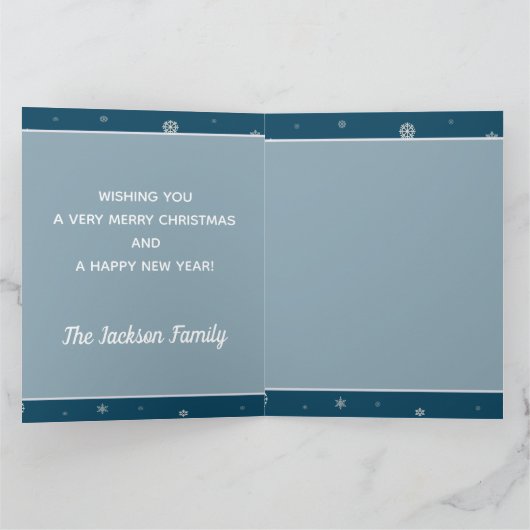 Eerste kerstmeisje blauw snowflake kaart (Binnen)