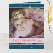 Eerste kerstmeisje blauw snowflake kaart (Gele Bloem)