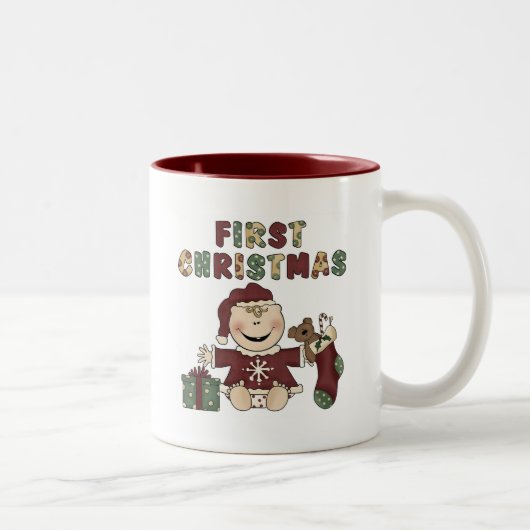 Eerste Kerstmeisje Tshirts en geschenken Tweekleurige Koffiemok (Rechts)