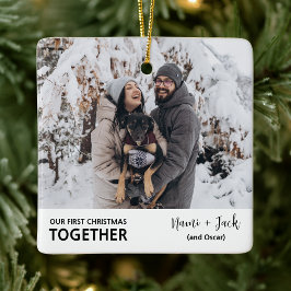 Eerste kerstminimalistische nieuw getrouwde foto keramisch ornament