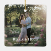 Eerste kerstminimalistische verloofde paar foto keramisch ornament (Achterkant)