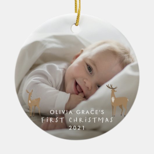 Eerste Kerstmis 1 foto-baby details herder keramis Keramisch Ornament (Voorkant)