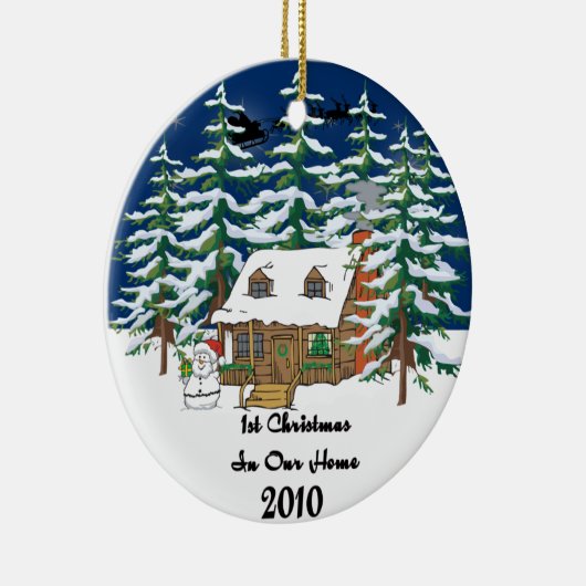 Eerste Kerstmis 2010 Logcabine Keramisch Ornament (Rechts)