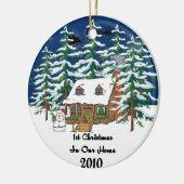 Eerste Kerstmis 2010 Logcabine Keramisch Ornament (Links)