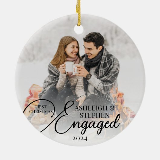 Eerste Kerstmis 2 Aangepaste fotokleuren Keramisch Ornament (Achterkant)