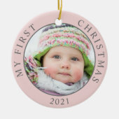 Eerste Kerstmis 2 Foto Sjabloonfeestdag Keramisch Ornament (Voorkant)
