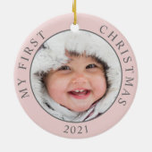 Eerste Kerstmis 2 Foto Sjabloonfeestdag Keramisch Ornament (Achterkant)