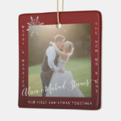 Eerste Kerstmis 2 foto's Mr. en Mrs. Keramisch Ornament (Links)