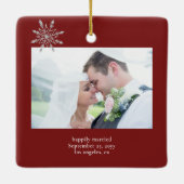 Eerste Kerstmis 2 foto's Mr. en Mrs. Keramisch Ornament (Achterkant)