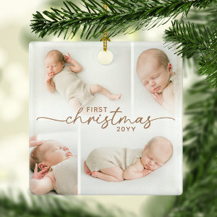 Eerste kerstmis 5 foto gepersonaliseerde kerst keramisch ornament