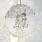 Eerste Kerstmis Aangepast Foto Gold Script Keramisch Ornament
