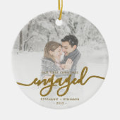 Eerste Kerstmis Aangepast Foto Gold Script Keramisch Ornament (Voorkant)