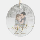 Eerste Kerstmis Aangepast Foto Gold Script Keramisch Ornament (Links)
