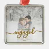 Eerste Kerstmis Aangepast Foto Gold Script Metalen Ornament (Voorkant)