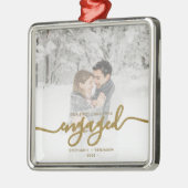 Eerste Kerstmis Aangepast Foto Gold Script Metalen Ornament (Links)
