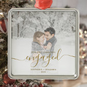 Eerste Kerstmis Aangepast Foto Gold Script Metalen Ornament