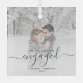 Eerste Kerstmis Aangepast Foto Grijs Manuscript Glas Ornament (Voorkant)