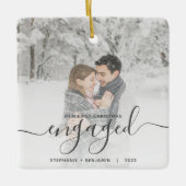 Eerste Kerstmis Aangepast Foto Grijs Manuscript Keramisch Ornament (Voorkant)