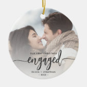 Eerste Kerstmis Aangepast Foto Grijs Manuscript Keramisch Ornament (Voorkant)