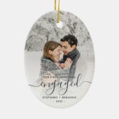 Eerste Kerstmis Aangepast Foto Grijs Manuscript Keramisch Ornament (Achterkant)