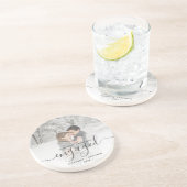 Eerste Kerstmis Aangepast Foto Grijs Manuscript Zandsteen Onderzetter (Zijkant)