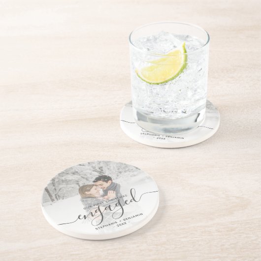 Eerste Kerstmis Aangepast Foto Grijs Manuscript Zandsteen Onderzetter (Zijkant)