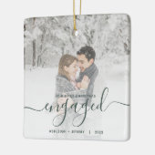 Eerste Kerstmis Aangepast Foto Groen Manuscript Keramisch Ornament (Links)