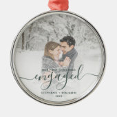 Eerste Kerstmis Aangepast Foto Groen Manuscript Metalen Ornament (Voorkant)