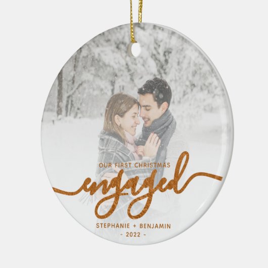 Eerste Kerstmis Aangepast foto-koperscript Keramisch Ornament (Links)