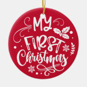 Eerste Kerstmis Aangepaste Baby Fototoetsenbord Keramisch Ornament (Voorkant)