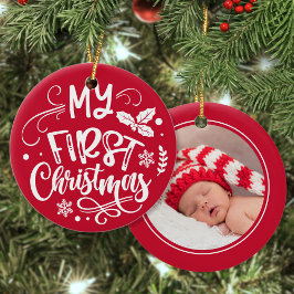 Eerste Kerstmis Aangepaste Baby Fototoetsenbord Keramisch Ornament