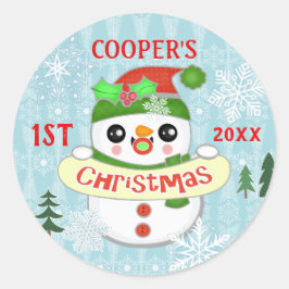 Eerste Kerstmis aangepaste foto Schattigee Baby sn Ronde Sticker