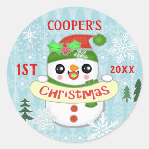 Eerste Kerstmis aangepaste foto Schattigee Baby sn Ronde Sticker