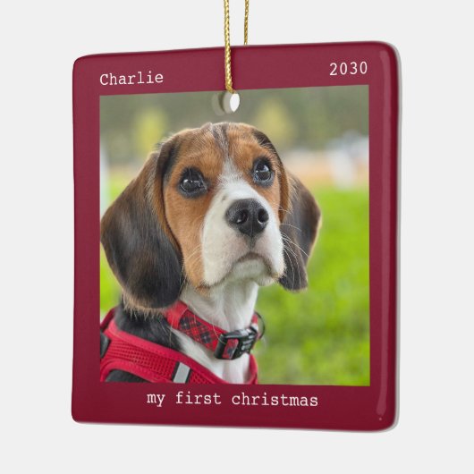 Eerste Kerstmis Aangepaste foto van Pet Puppy Dog Keramisch Ornament (Links)