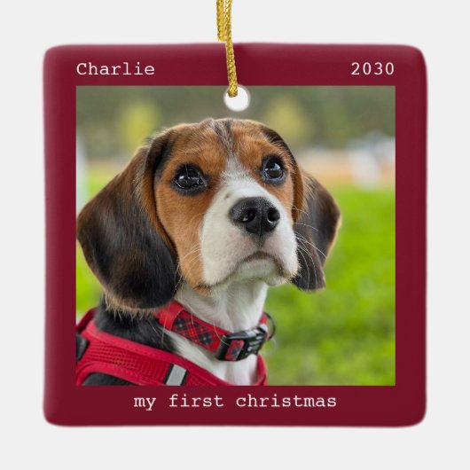 Eerste Kerstmis Aangepaste foto van Pet Puppy Dog Keramisch Ornament (Voorkant)